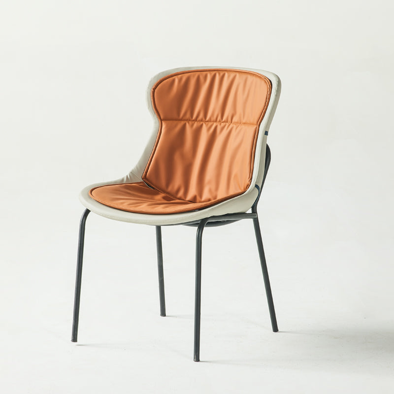 Industrial Style Leather Dining Side Chairs Solid Back Armless Side Chair