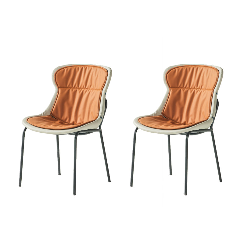 Industrial Style Leather Dining Side Chairs Solid Back Armless Side Chair