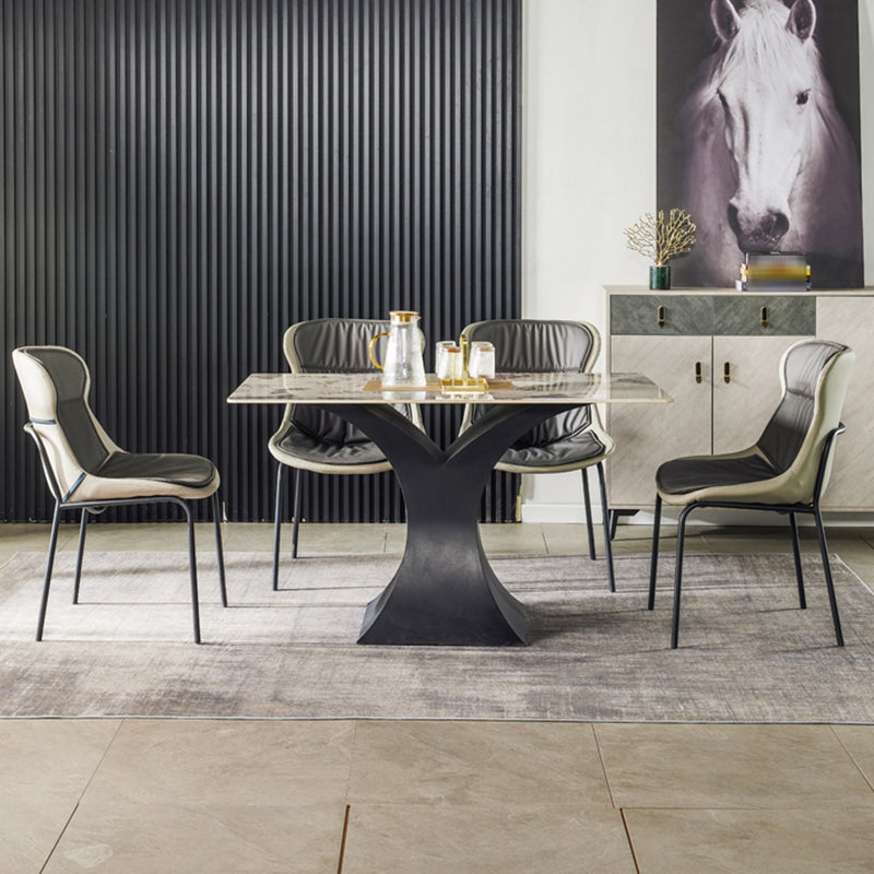 Industrial Style Leather Dining Side Chairs Solid Back Armless Side Chair