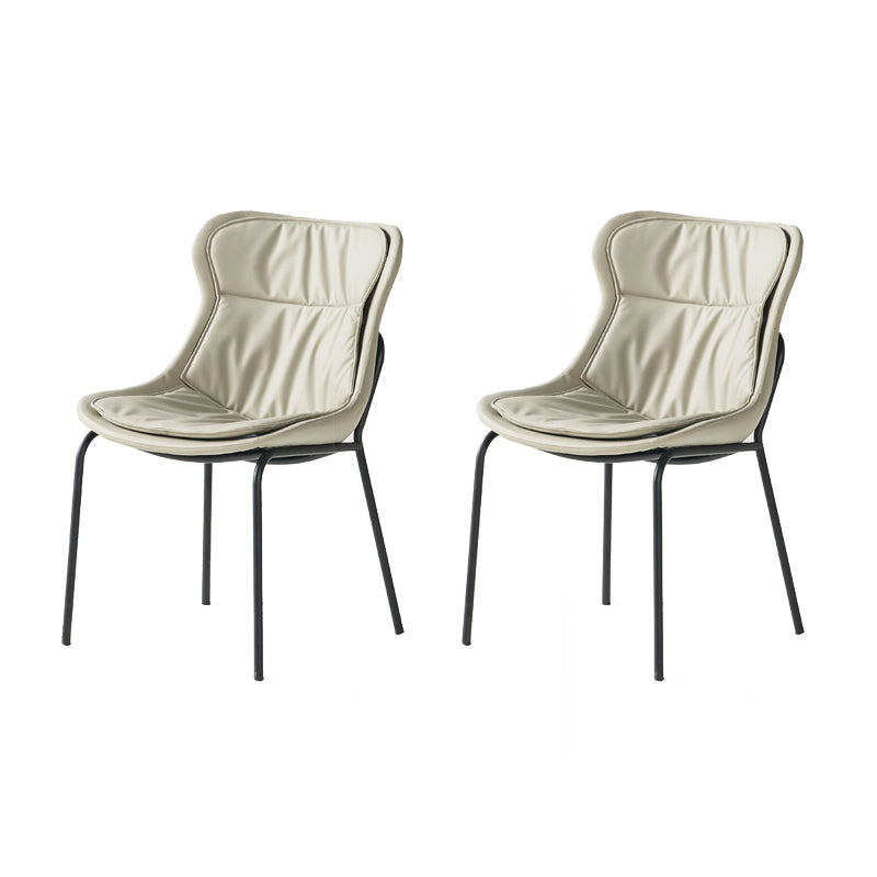 Industrial Style Leather Dining Side Chairs Solid Back Armless Side Chair