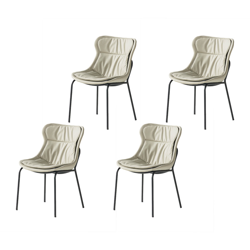 Industrial Style Leather Dining Side Chairs Solid Back Armless Side Chair