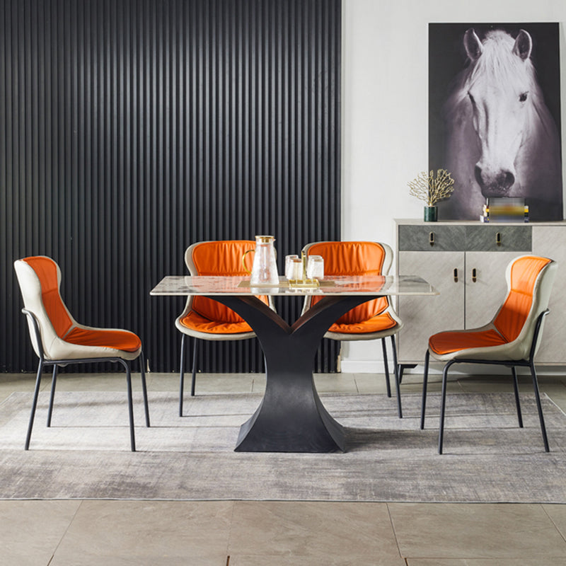 Industrial Style Leather Dining Side Chairs Solid Back Armless Side Chair
