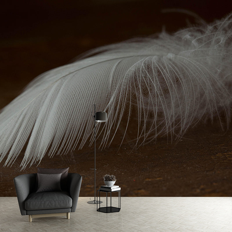 Light Bird Feather Wall Mural Modern Style Mildew Resistant for Sitting Room