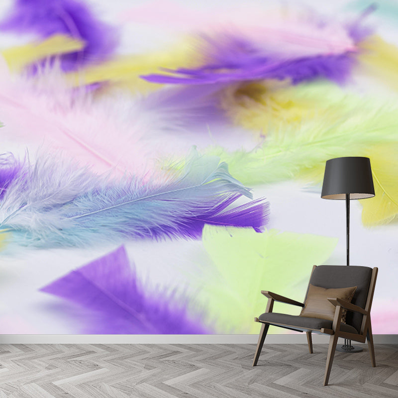 Light Bird Feather Wall Mural Modern Style Mildew Resistant for Sitting Room