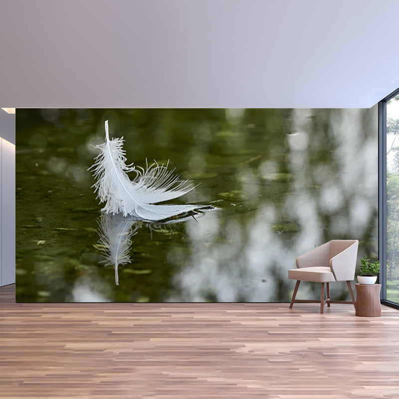 Light Color Feather Wall Mural Modern Style Mildew Resistant for Dining Room