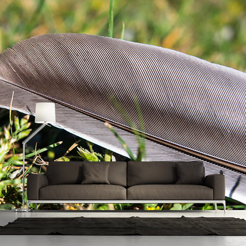 Light Bird Feather Wall Mural Modern Style Mildew Resistant for Living Room