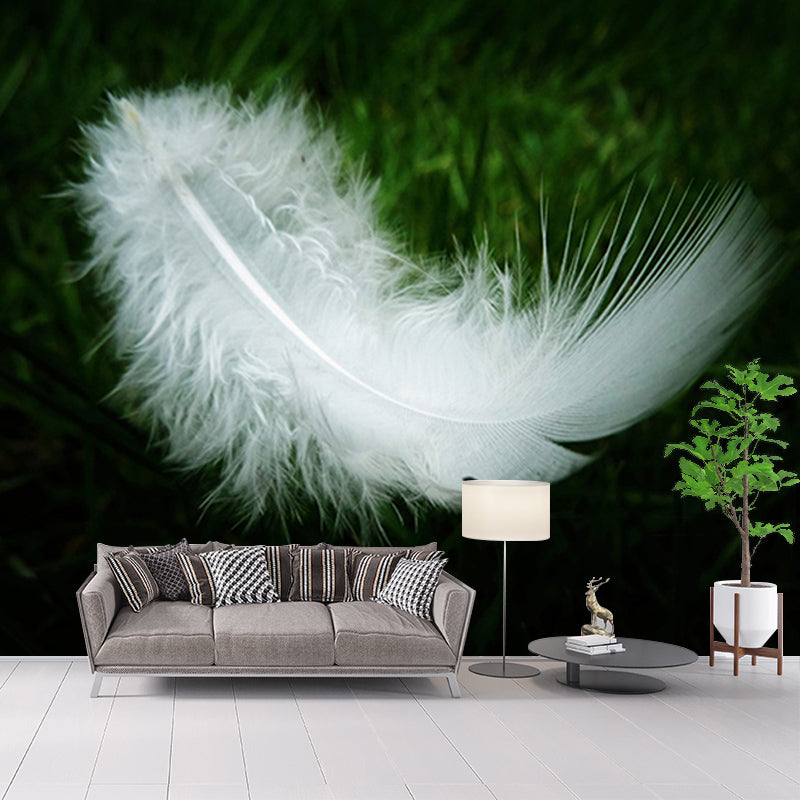 Light Bird Feather Wall Mural Modern Style Mildew Resistant for Living Room