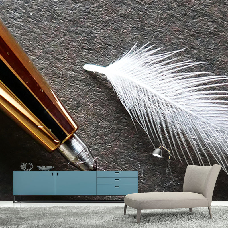 Light Bird Feather Wall Mural Modern Style Mildew Resistant for Wall Decor