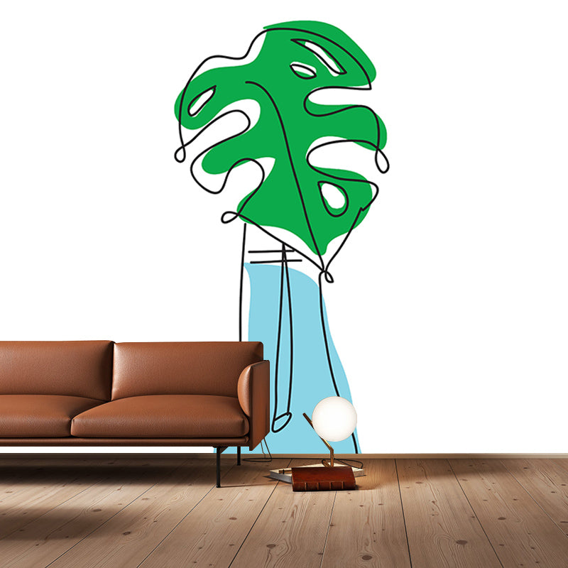 Colorful Tropical Plants Mural Tropical Style Mildew Resistant for Reading Room