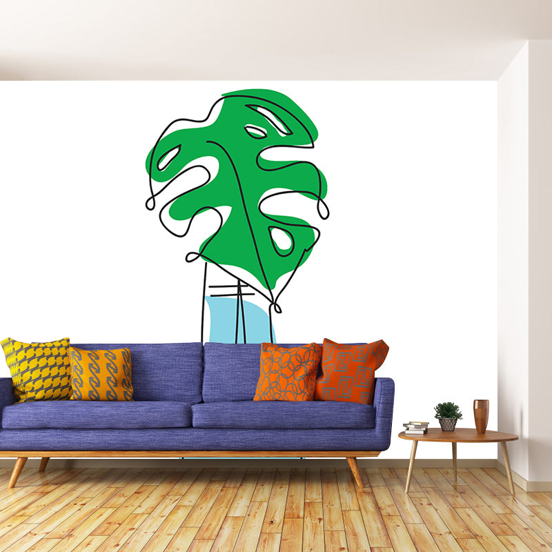 Colorful Tropical Plants Mural Tropical Style Mildew Resistant for Reading Room