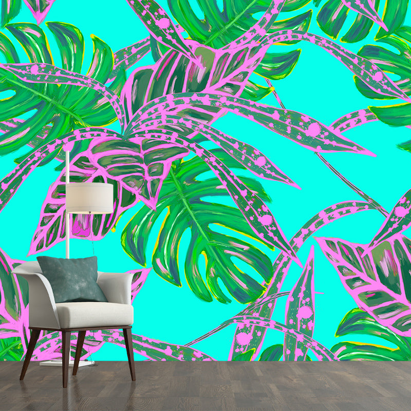 Illustration Tropical Plants Mural Tropical Style Mildew Resistant for Bedroom