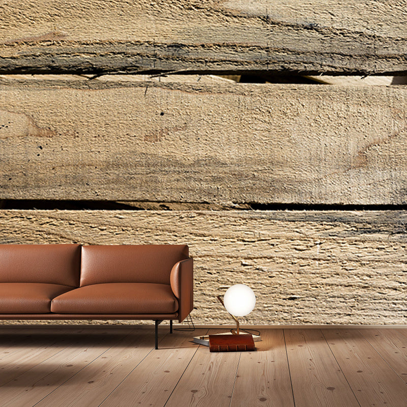 Wood Texture Wall Mural Industrial Style Mildew Resistant for Reading Room
