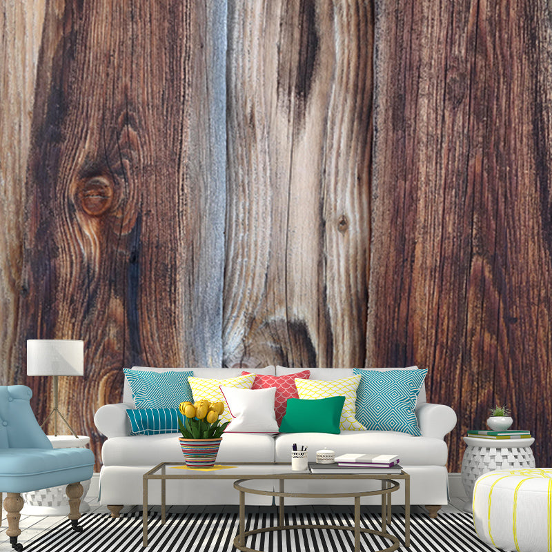 Wood Texture Wall Mural Industrial Style Mildew Resistant for Dining Room