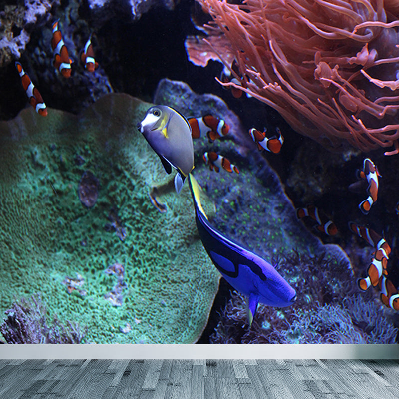 Vivid Fish Seabed Wall Mural Modern Style Mildew Resistant for Sleeping Room