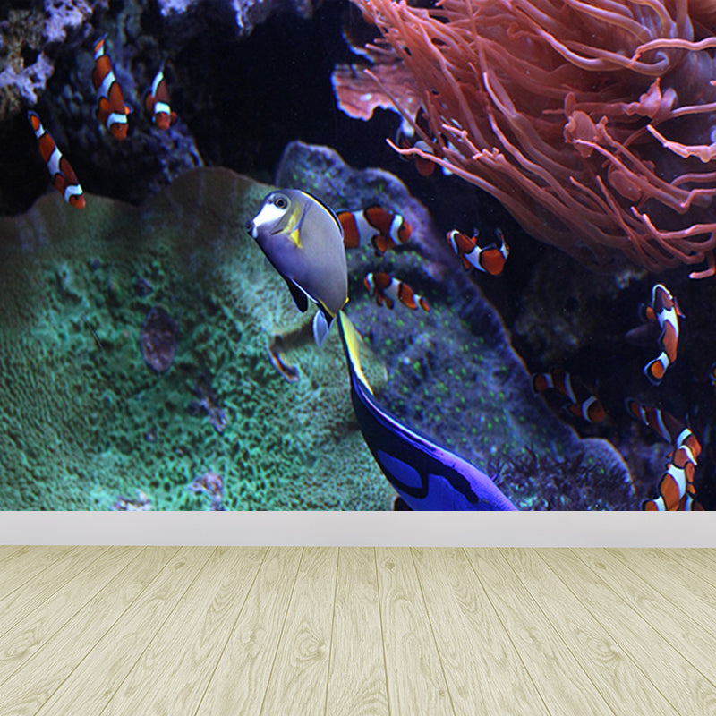 Vivid Fish Seabed Wall Mural Modern Style Mildew Resistant for Sleeping Room