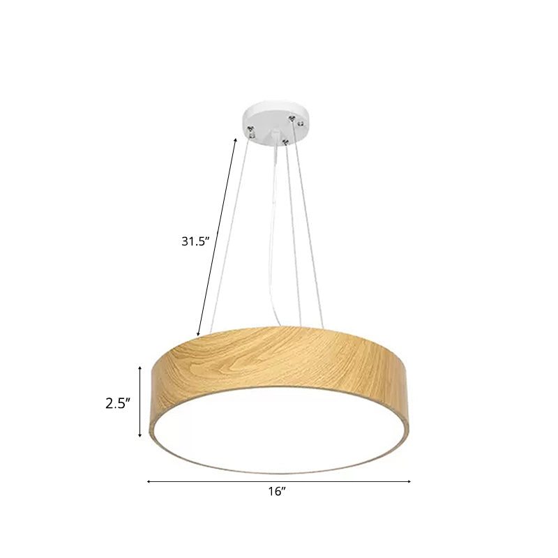Einfachheit LED -Suspensionsbeleuchtung mit Trommelholz Schatten Beige hängende Lampe, 16 "/19.5"/23,5 "breit