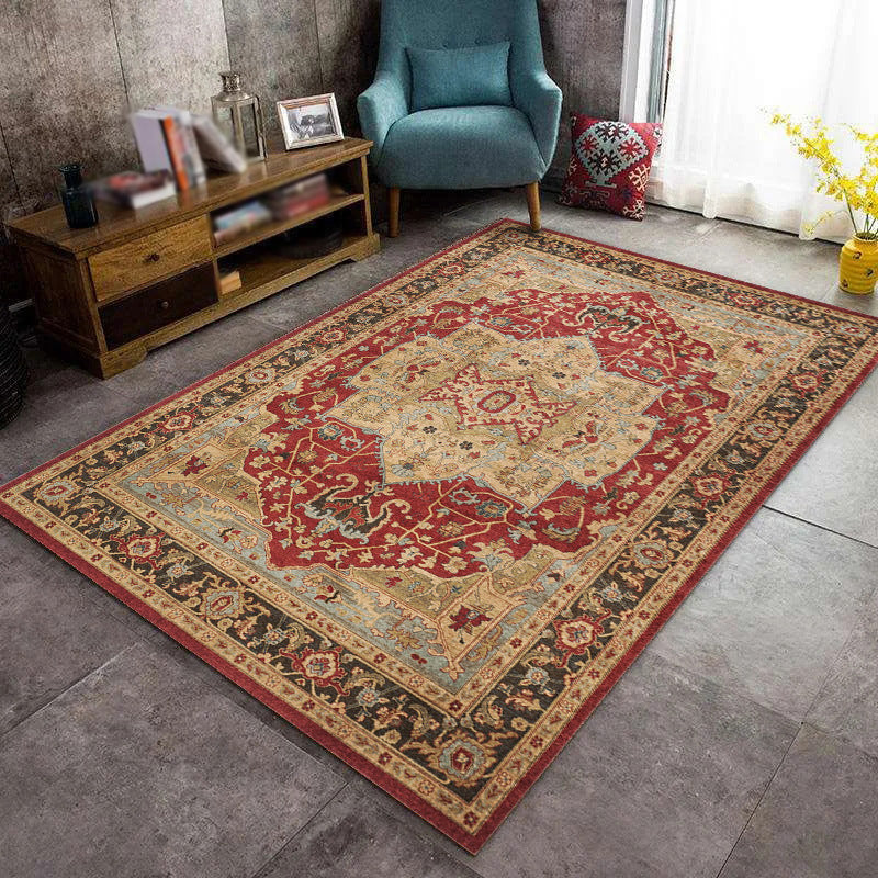 Beige Traditional Rug Polyester Graphic Rug Non-Slip Backing Rug for Living Room