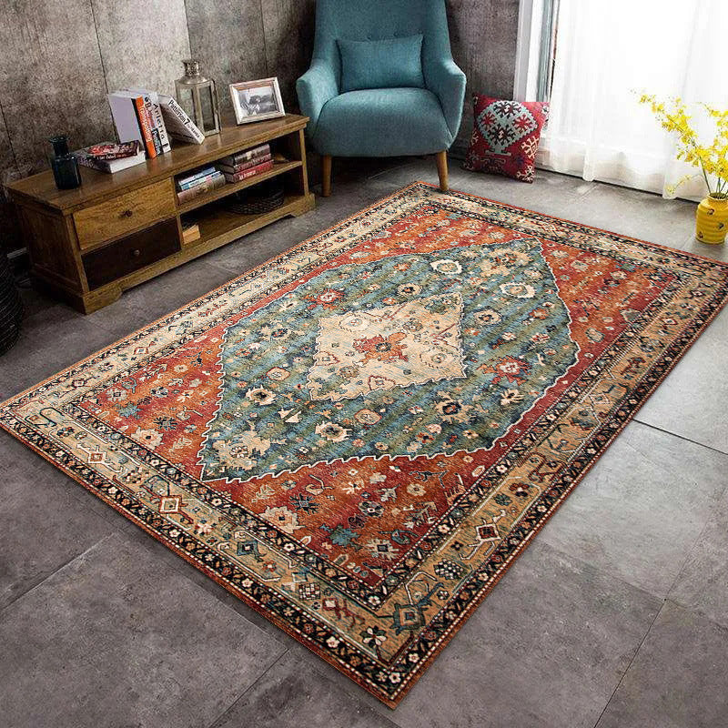 Beige Traditional Rug Polyester Graphic Rug Non-Slip Backing Rug for Living Room