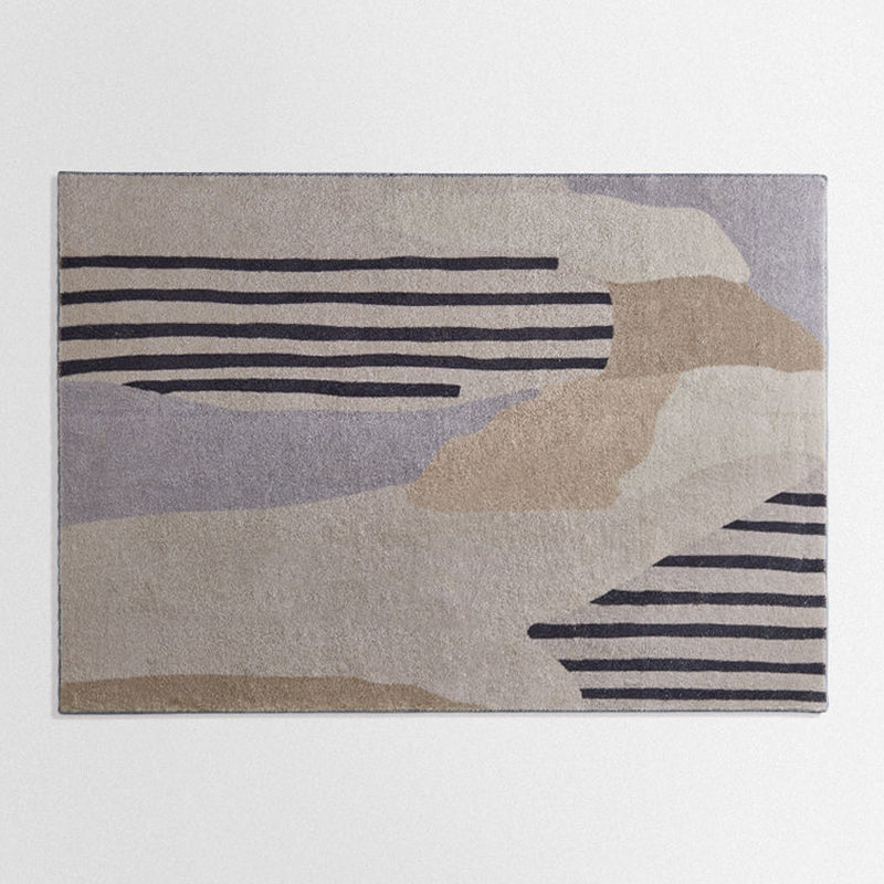 Tapis décontracté beige Polyester Stripe Area Tapon Tapis résistant aux taches pour le salon