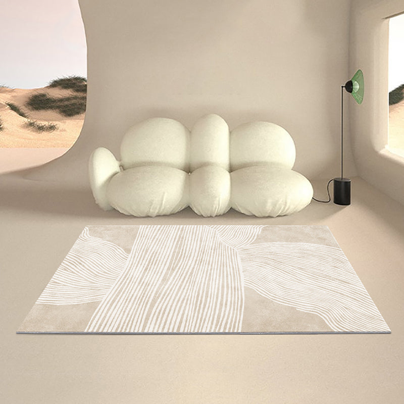 Light Brown Irregular Line Rug Polyester Simple Rug Washable Rug for Drawing Room