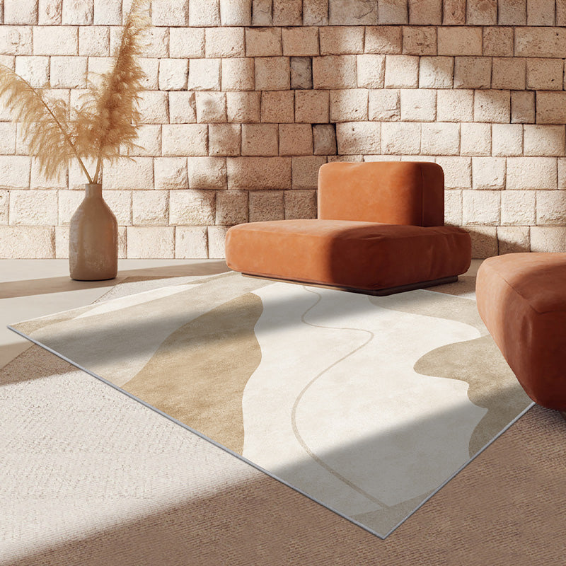Light Brown Irregular Line Rug Polyester Simple Rug Washable Rug for Drawing Room