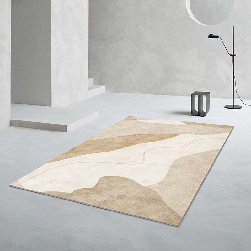 Light Brown Irregular Line Rug Polyester Simple Rug Washable Rug for Drawing Room