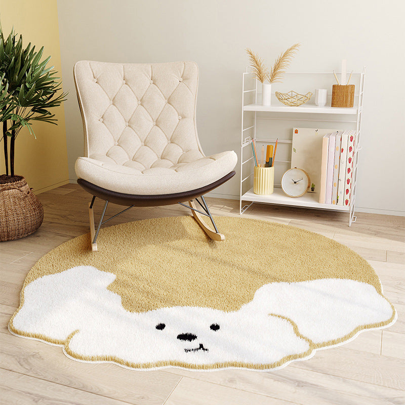 Tapis décontracté brun polyester motif irrégulier tapis lavable pour le salon
