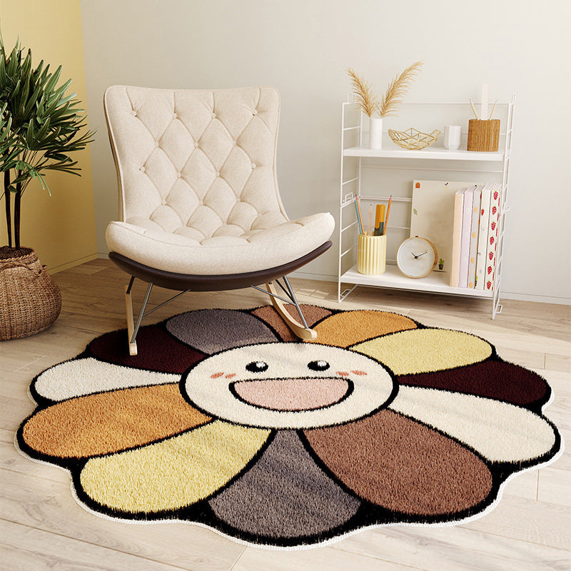 Tapis décontracté brun polyester motif irrégulier tapis lavable pour le salon