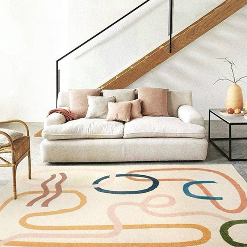 Beige Nordic Carpet Polyester Line Carpet Non-Slip Backing Carpet for Drawing Room