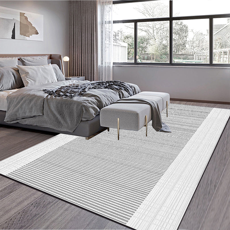 Grey Straight Stripe Rug Polyester Simple Rug Non-Slip Backing Rug for Living Room
