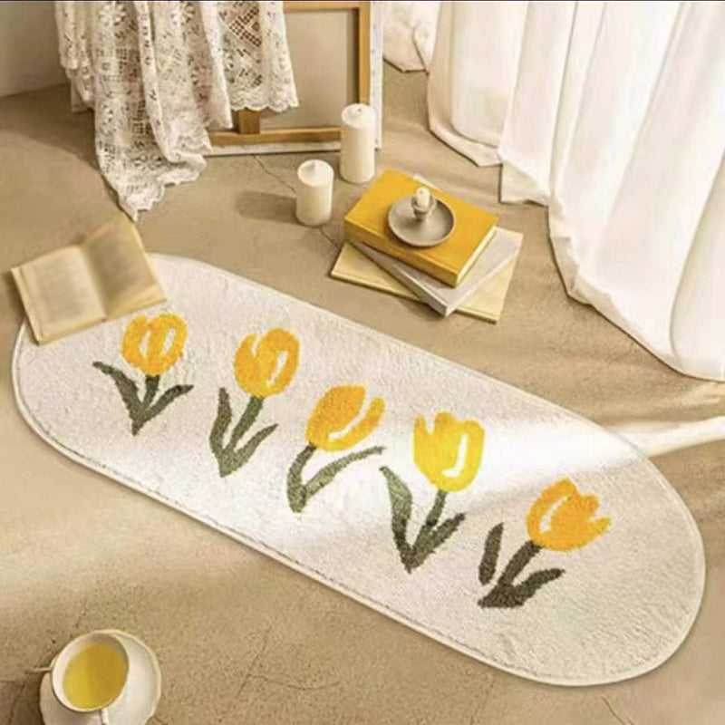 Beige Simple Rug Polyester Tulip Indoor Rug Non-Slip Backing Rug for Home Decor