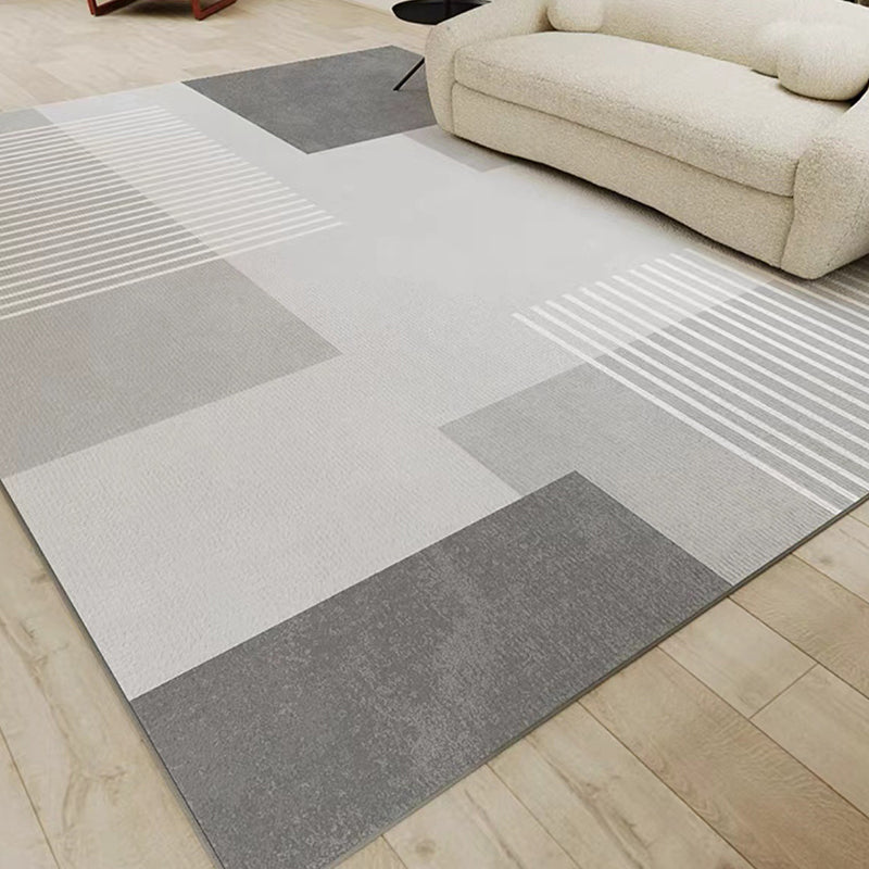 Grey Simple Carpet Polyester Stripe Carpet Non-Slip Backing Carpet for Home Decor