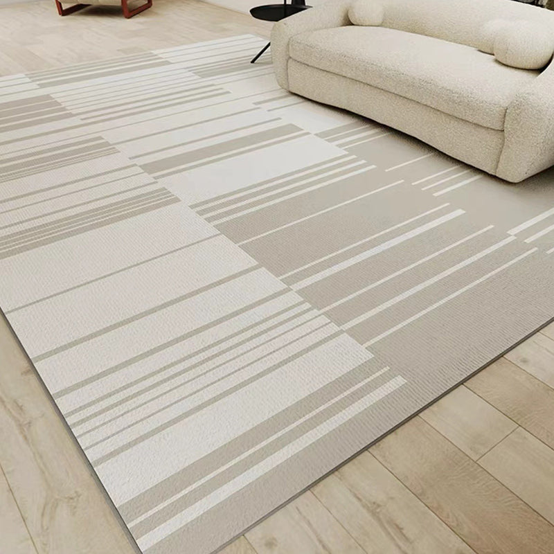Grey Simple Carpet Polyester Stripe Carpet Non-Slip Backing Carpet for Home Decor