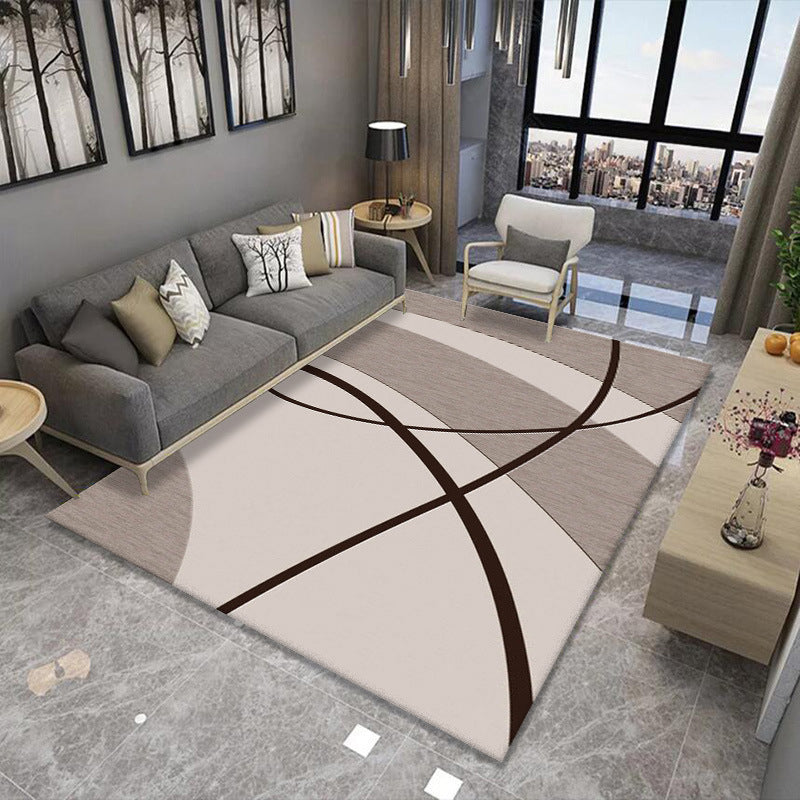 Dark Brown Abstract Print Rug Polyester Simple Rug Stain Resistant Rug for Home Decoration