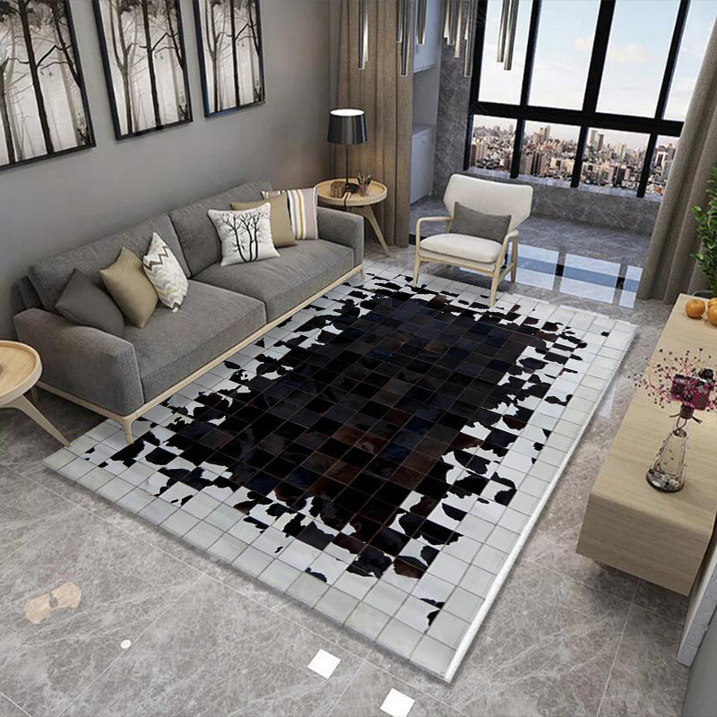 Dark Brown Abstract Print Rug Polyester Simple Rug Stain Resistant Rug for Home Decoration