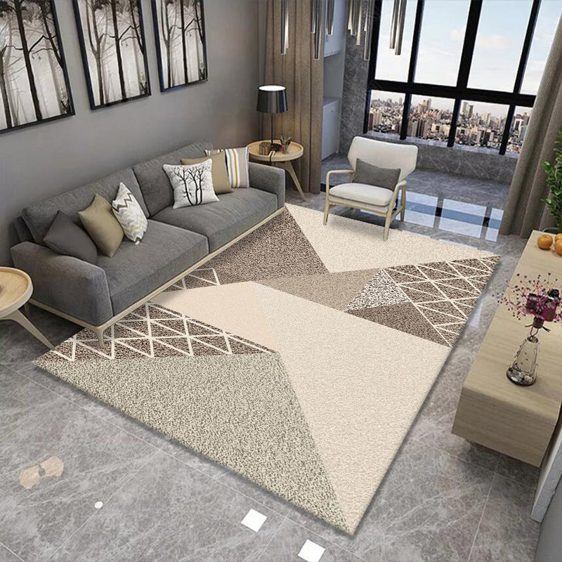 Dark Brown Abstract Print Rug Polyester Simple Rug Stain Resistant Rug for Home Decoration