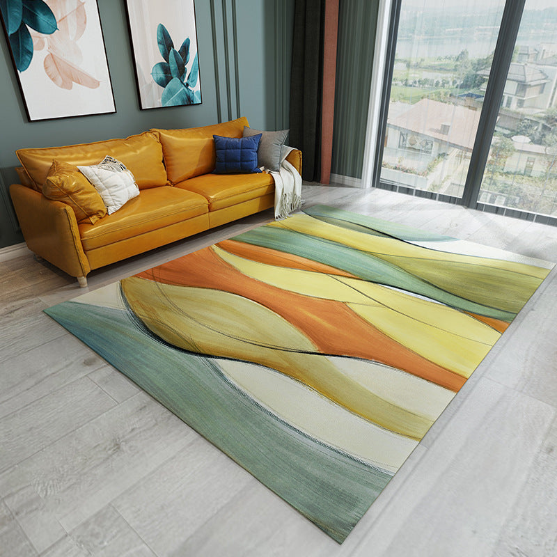 Yellow Simple Rug Polyester Abstract Pattern Rug Washable Rug for Home Decor
