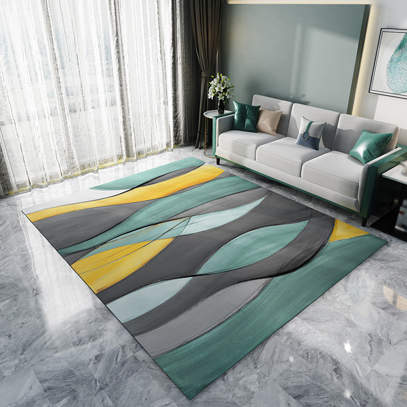 Yellow Simple Rug Polyester Abstract Pattern Rug Washable Rug for Home Decor