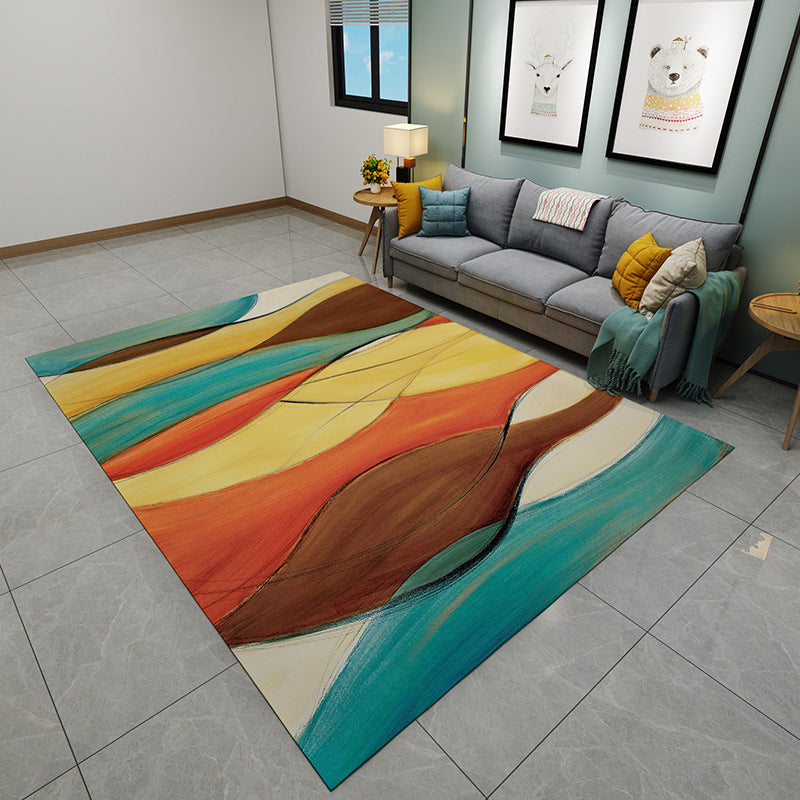 Yellow Simple Rug Polyester Abstract Pattern Rug Washable Rug for Home Decor
