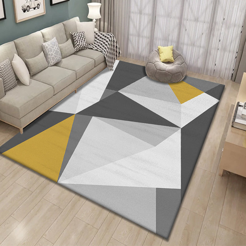 Black Simple Rug Polyester Geometric Rug Non-Slip Backing Rug for Living Room