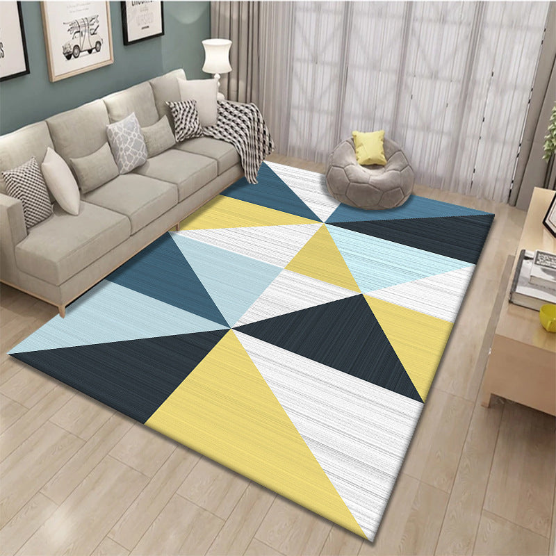 Black Simple Rug Polyester Geometric Rug Non-Slip Backing Rug for Living Room