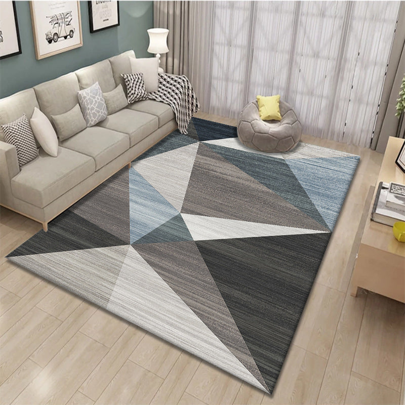 Black Simple Rug Polyester Geometric Rug Non-Slip Backing Rug for Living Room