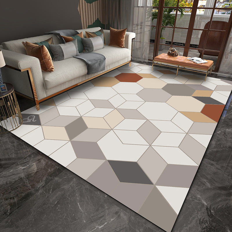 Beige Curve Rug Polyester Simple Rug Non-Slip Backing Rug for Drawing Room