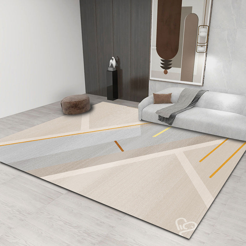 Beige Curve Rug Polyester Simple Rug Non-Slip Backing Rug for Drawing Room