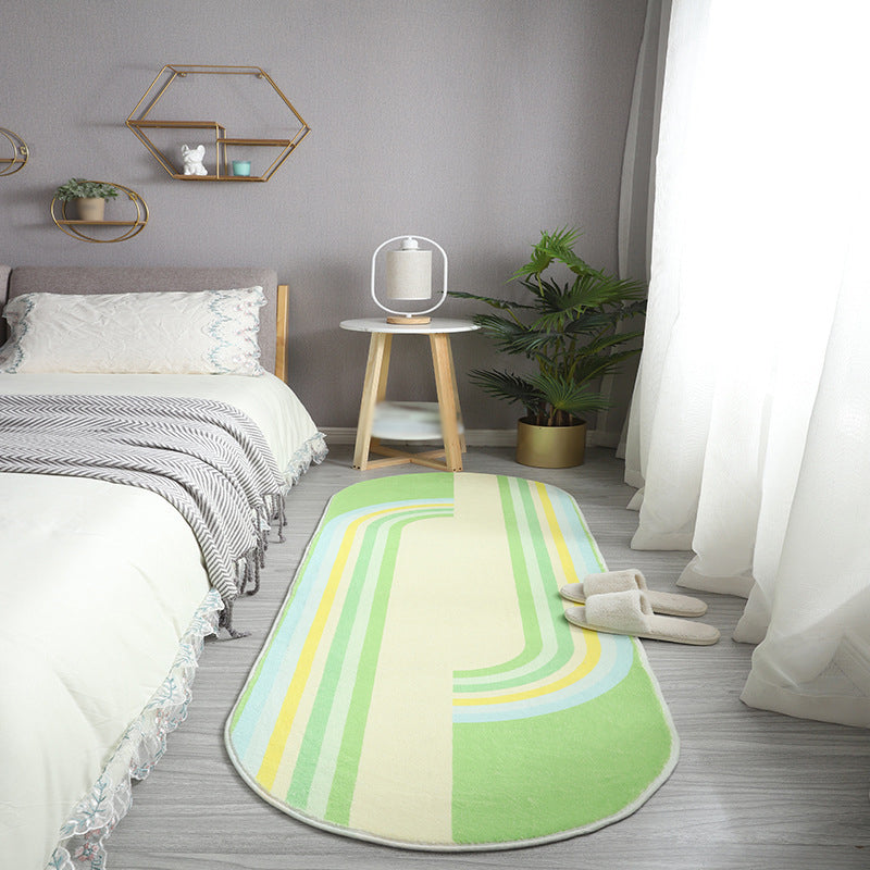 Green Casual Carpet Polyester Striped Carpet Washable Carpet for Home Decoration