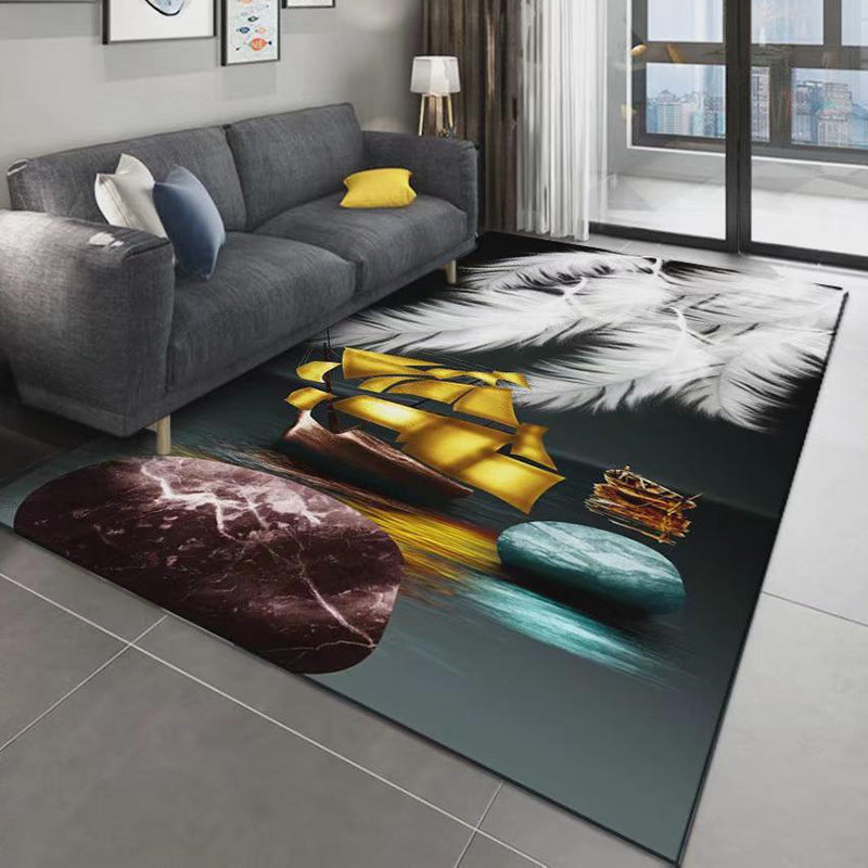 Modern Artistic Pattern Carpet Polyester Indoor Rug Non-Slip Backing Area Carpet for Home Decoration