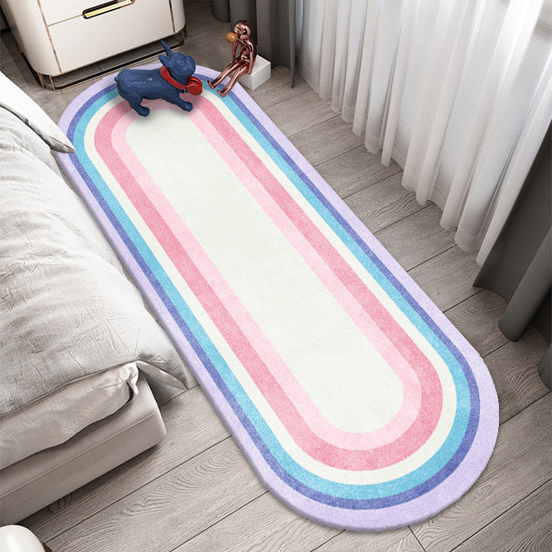 Purple Simple Rug Polyester Chromatic Stripe Rug Washable Rug for Living Room