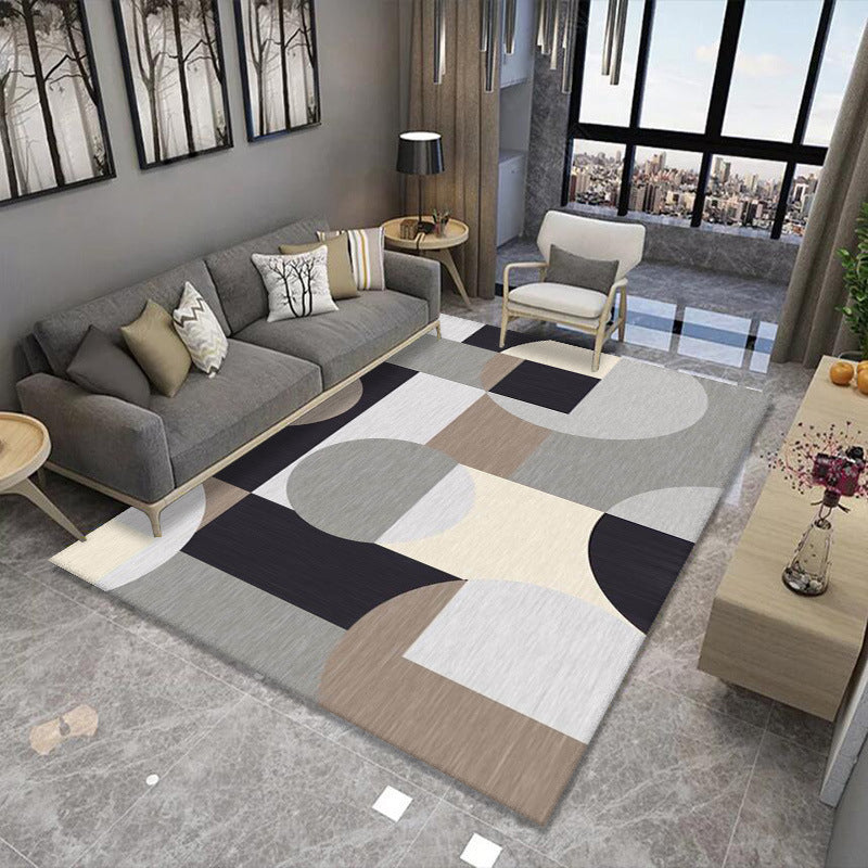 Light Brown Graphic Carpet Polyester Simple Carpet Washable Carpet for Living Room