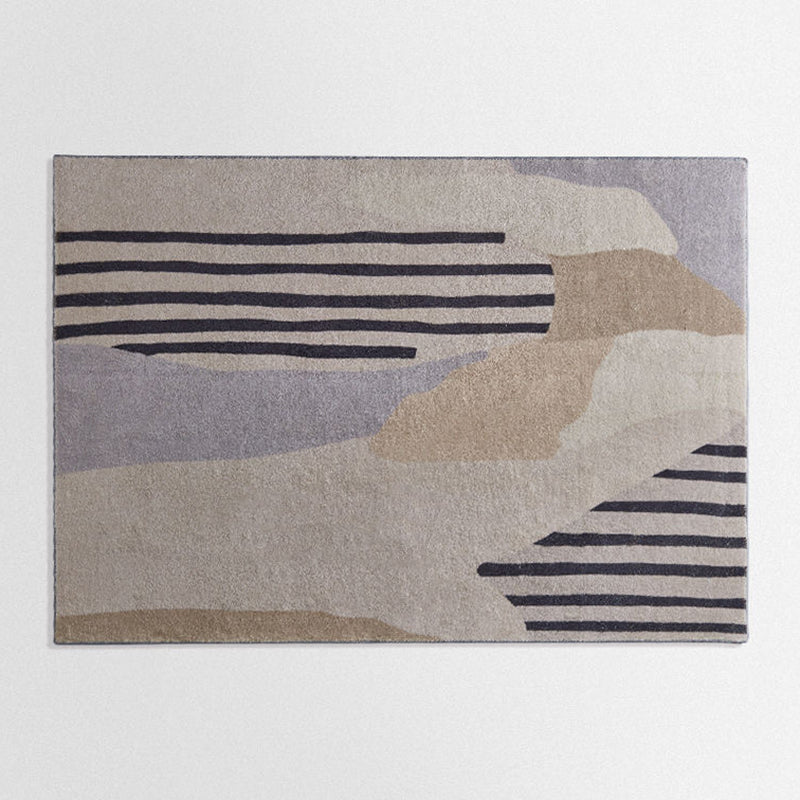 Brown Casual Rug Polyester Striped Rug Non-Slip Backing Rug for Home Decor