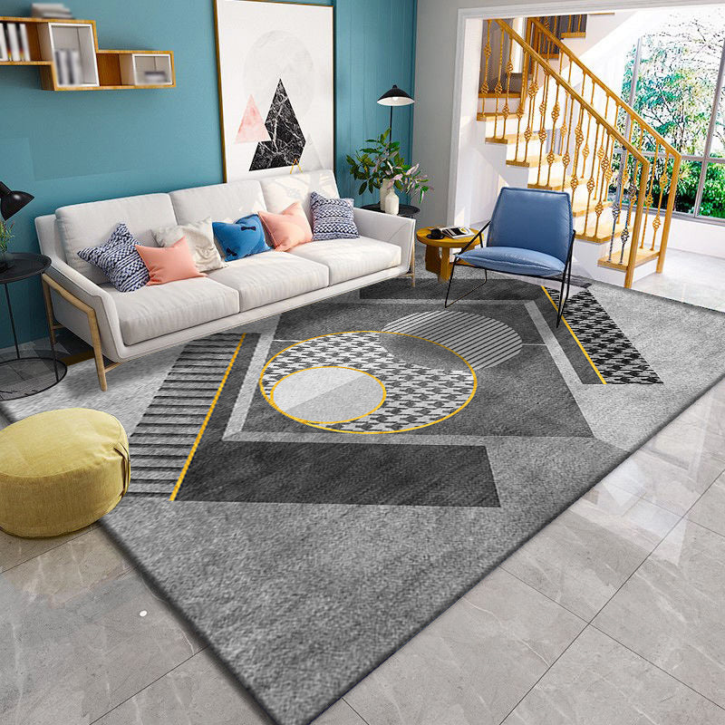 Simple Graphic Printed Carpet Polyester Indoor Rug Non-Slip Backing Rug for Home Decoration